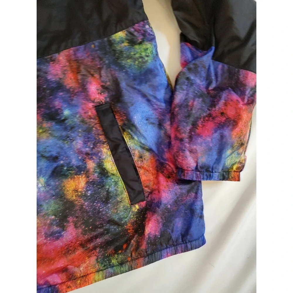 Lands' End Jacket Galaxy Print & Black Fleece Lined 1/4 Zip Hood Girls XL 14-16